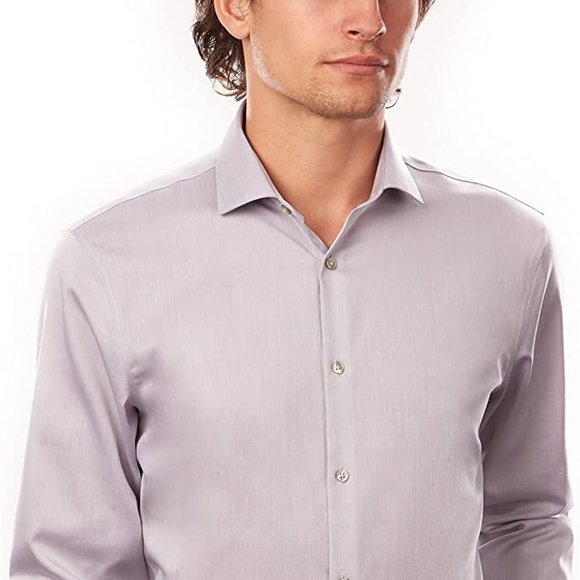 Calvin Klein Mens Extra Slim Fit Non Iron Performance Herringbone Dress Shirt White Size 13 5x32x33